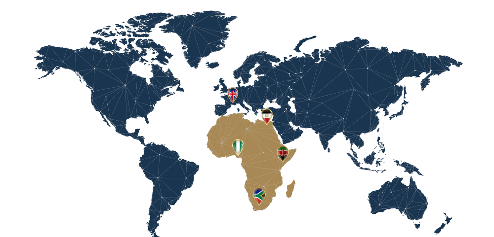 World map showing KXT office locations